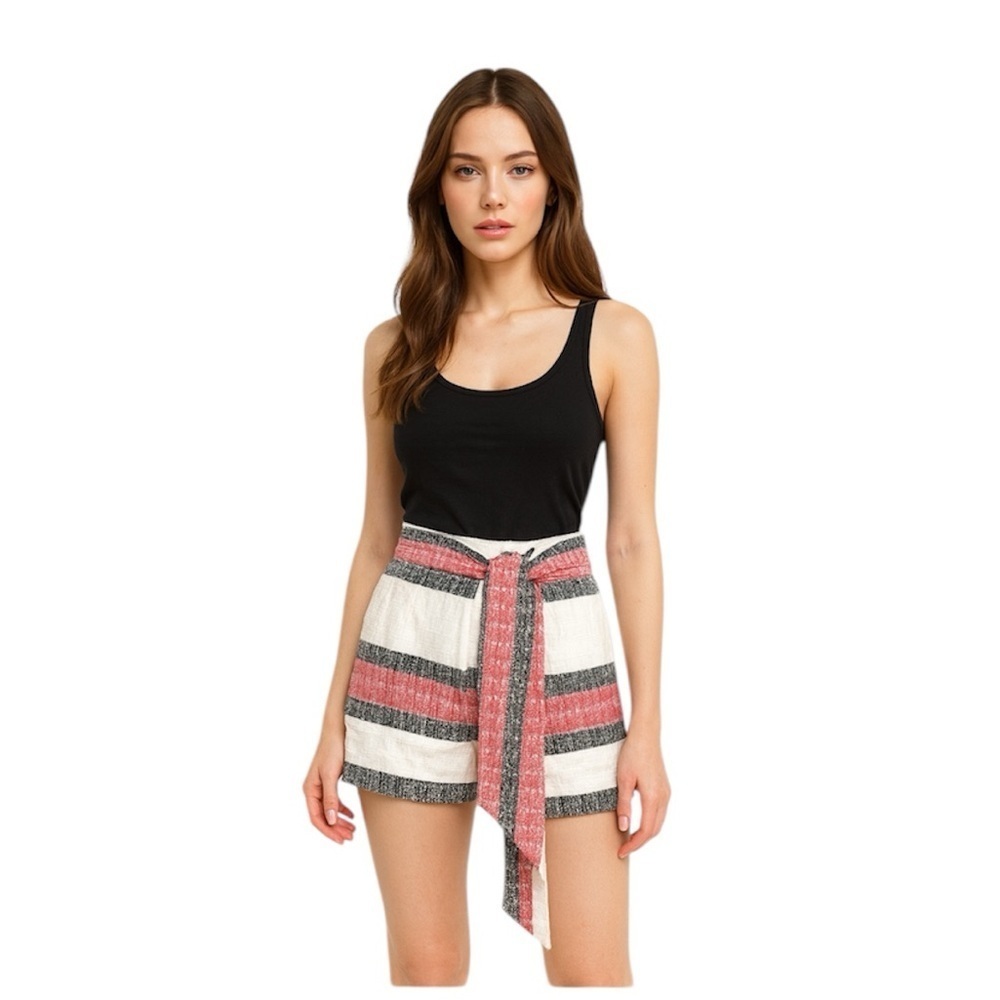 NWT Dolce Vita Red White Black Striped Tie-Front Mini Skirt, Size XS